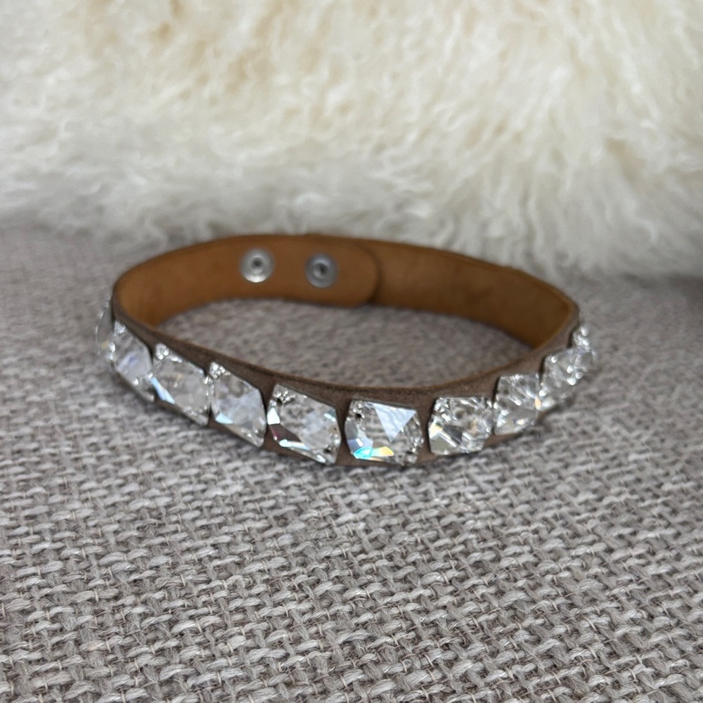 Blumarine 🦋✨ 1OAK Vintage Embellished Tan Suede/Leather Rhinestone Choker